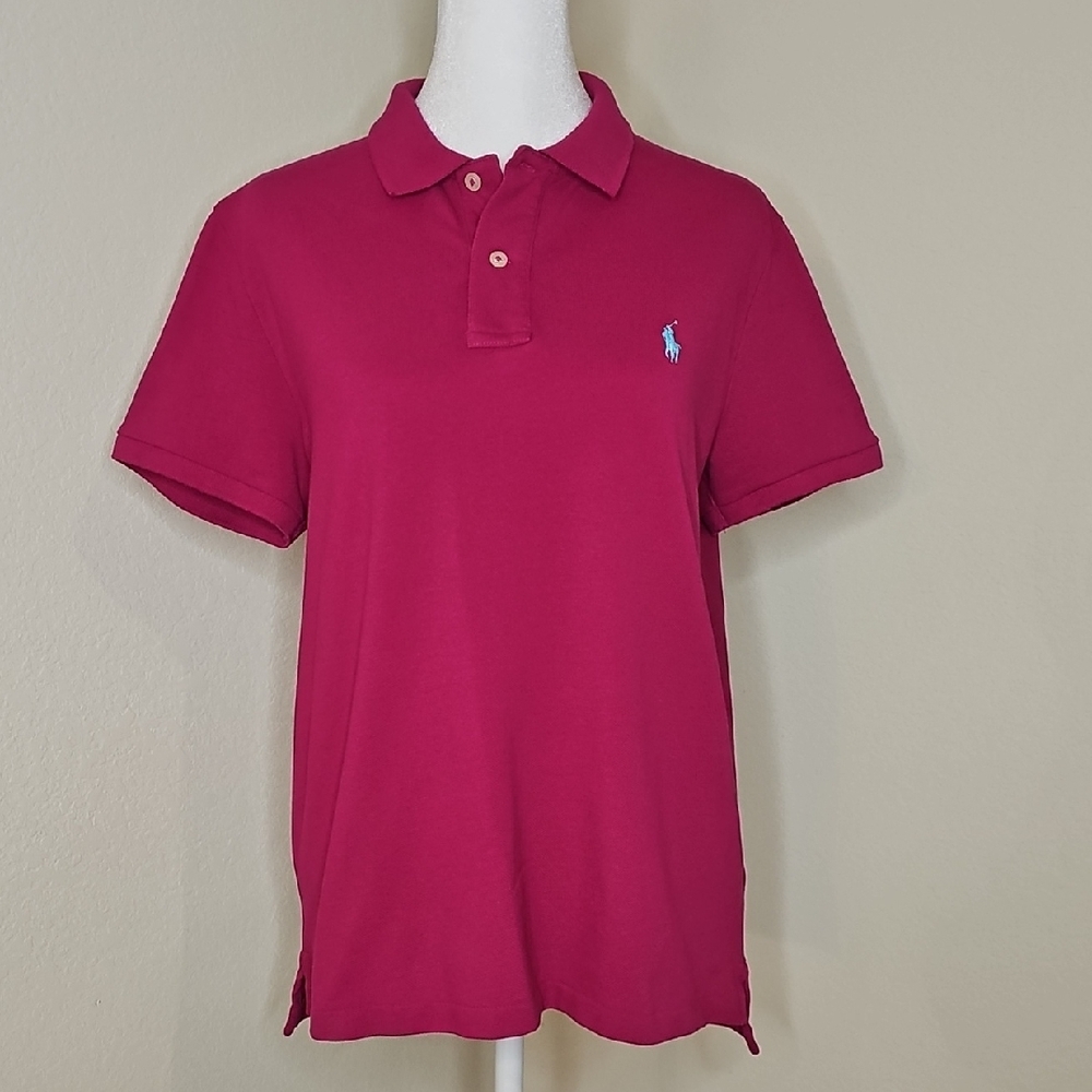 Polo Hot Pink Shirt Short Sleeve with Turquoise Logo Womens Large